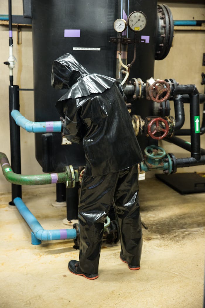 Water protection PROS Poland jacket trousers and hood. Designed for the chemical industry - clothing destined to be in contact with corrosive substances.